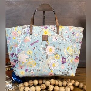 Gucci Japan Pastel Floral Canvas Tote with Brown Leather Handles